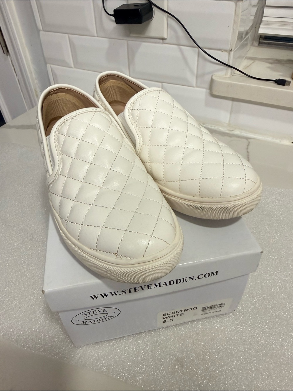 Steve Madden White Quilted Slip-On Loafers - Picture 9 of 9